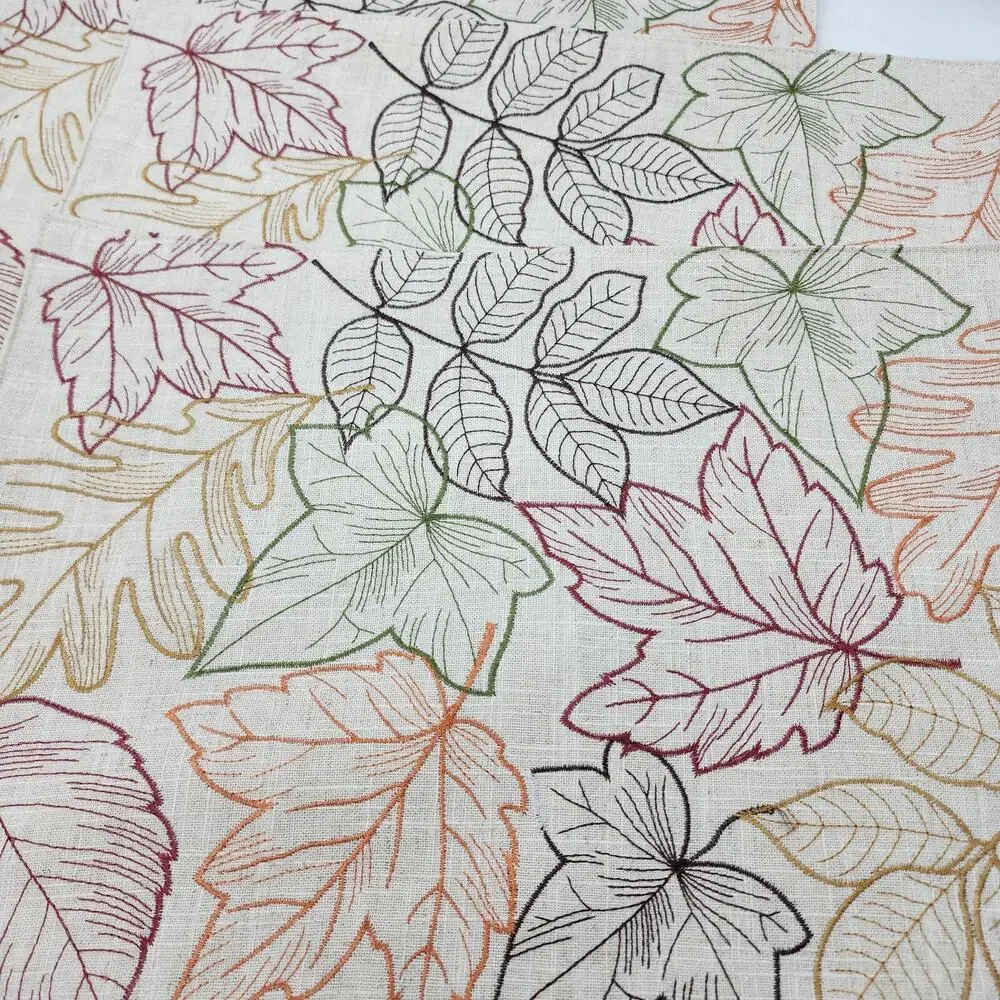 Fall Thanksgiving (4) Placemats 18x12 Embroidered Red Green Brown Leaves Holiday